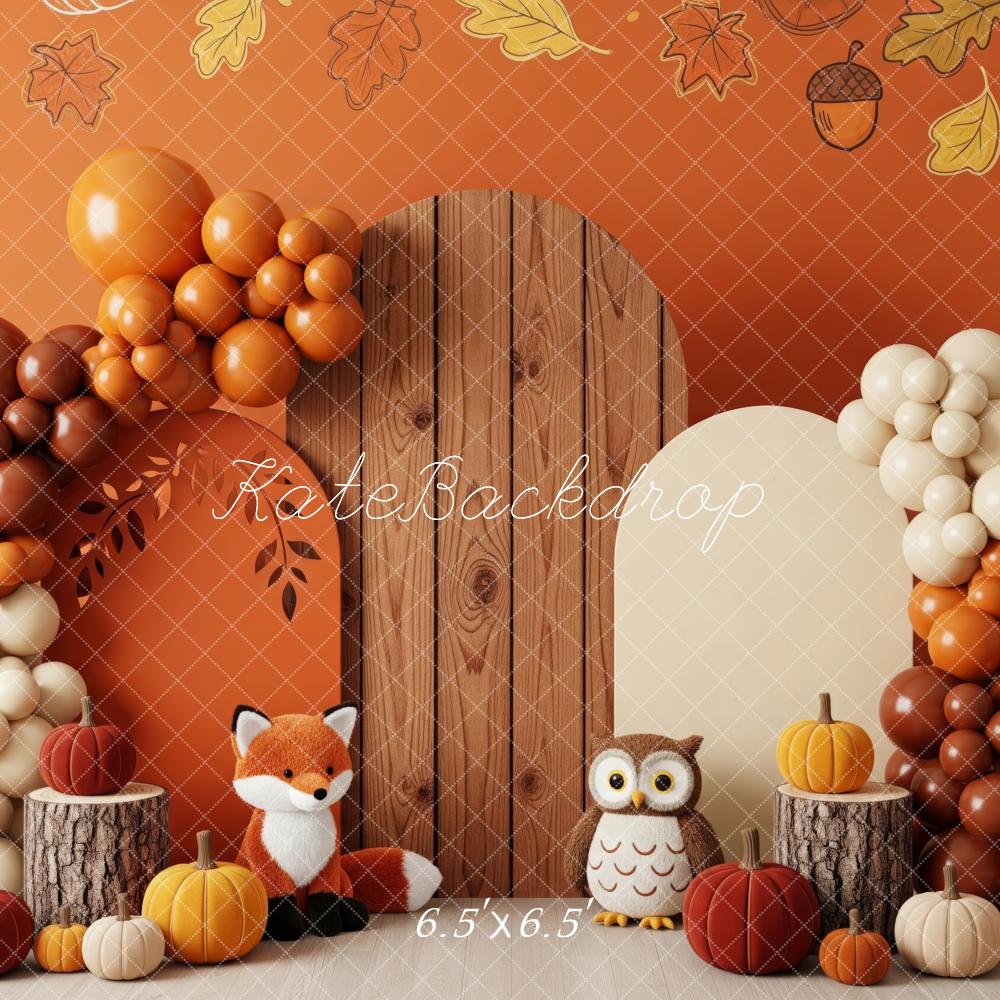 Kate Autumn Leaves Balloons Fox Owl Pumpkins Backdrop Designed by Patty Robert