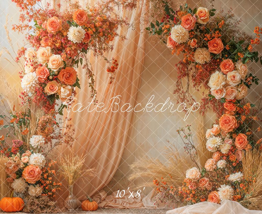 Kate Autumn Floral Arch Pampas Grass Fleece Backdrop Designed by Emetselch -UK