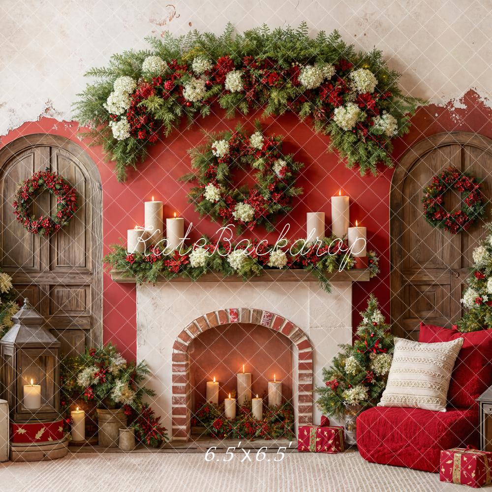 Kate Christmas Fireplace Garland Candles Backdrop Designed by Emetselch