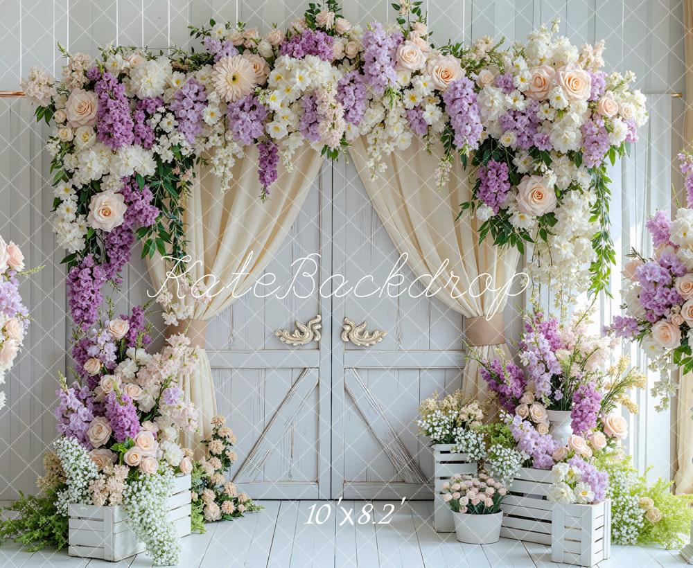 Kate Flower Arch White Wooden Door Backdrop Designed by Mini MakeBelieve -UK