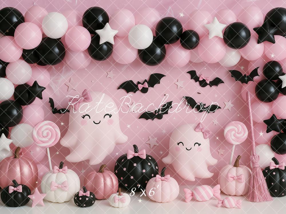 Kate Halloween Pink Ghost Balloons Backdrop Designed by Ashley Paul