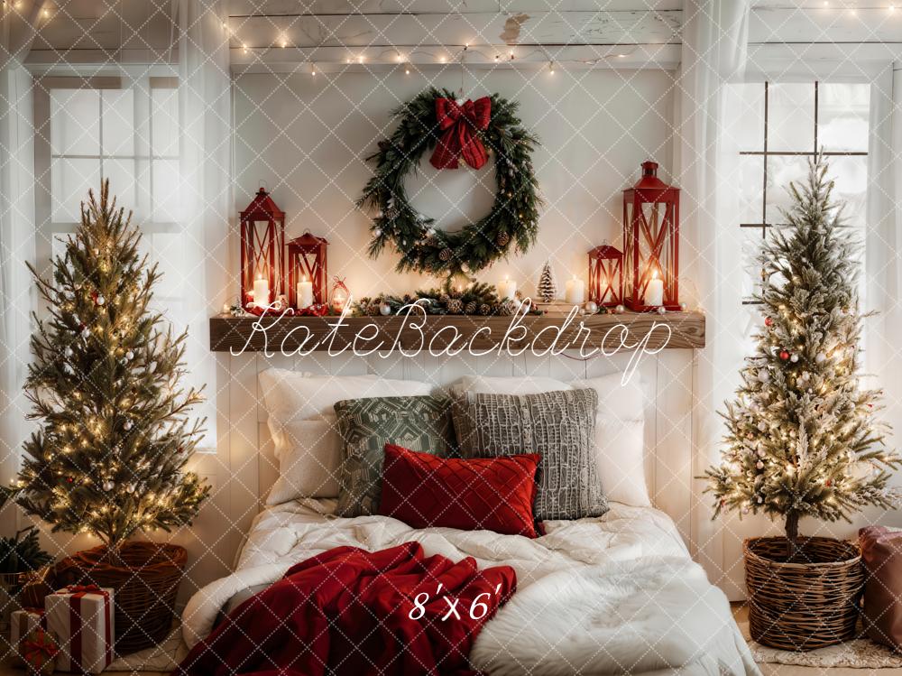 Kate Christmas Bedroom Wreath Trees Lanterns Fleece Backdrop Designed by Emetselch -UK