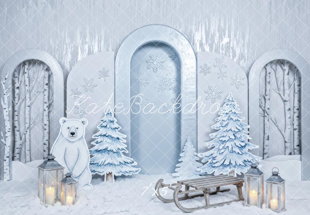 Kate Winter Polar Bear Snowy Trees Sled Backdrop Designed by Patty Robert