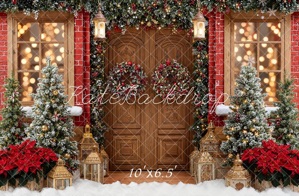 Kate Christmas Door Wreath Lanterns Fleece Backdrop Designed by Emetselch -UK