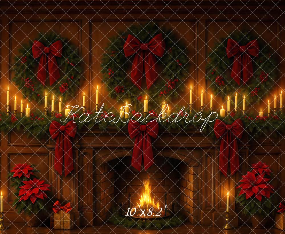 Kate Christmas Fireplace Wreaths Poinsettias Candles Backdrop Designed by Mini MakeBelieve -UK