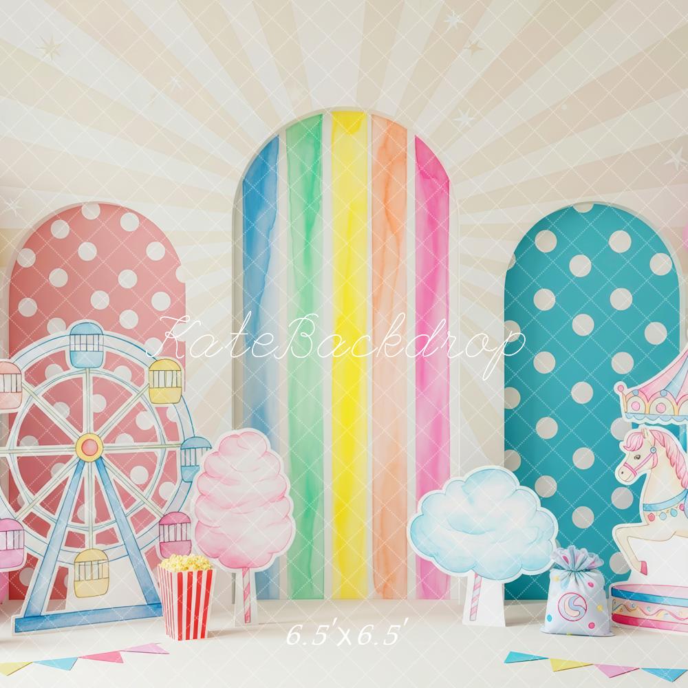 Kate Ferris Wheel Carousel Balloons Pastel Backdrop Designed by Patty Robert