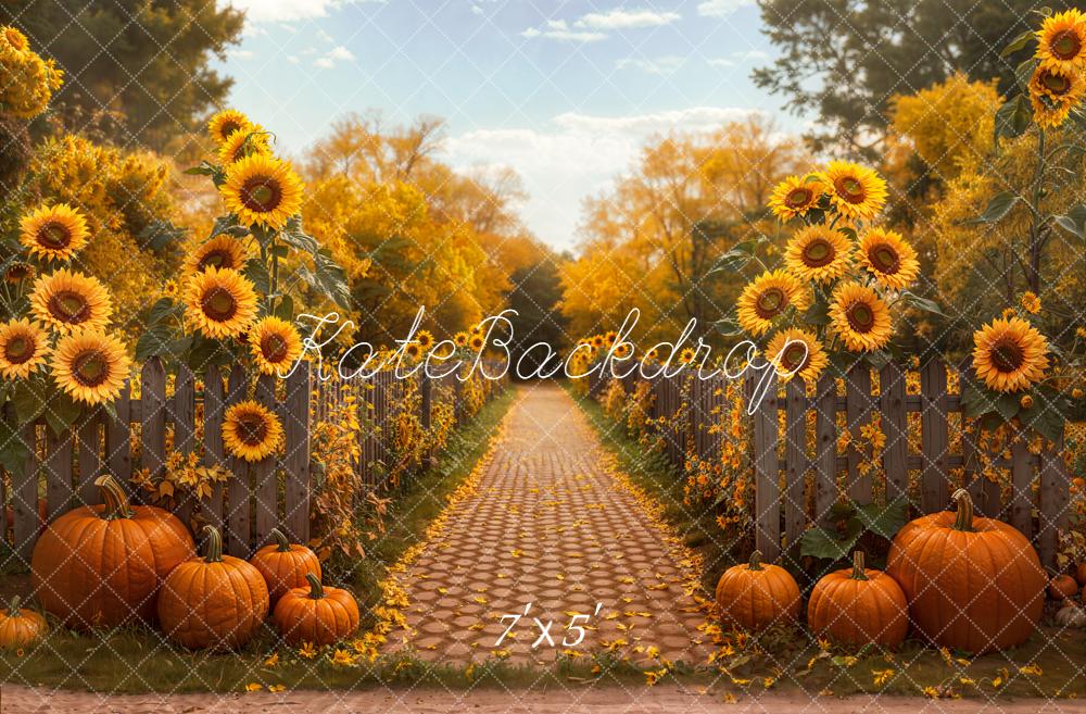 Kate Autumn Sunflower Pumpkin Cobblestone Path Backdrop Designed by Emetselch -UK