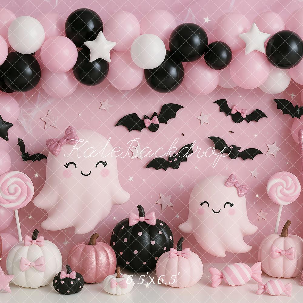 Kate Halloween Pink Ghost Balloons Backdrop Designed by Ashley Paul