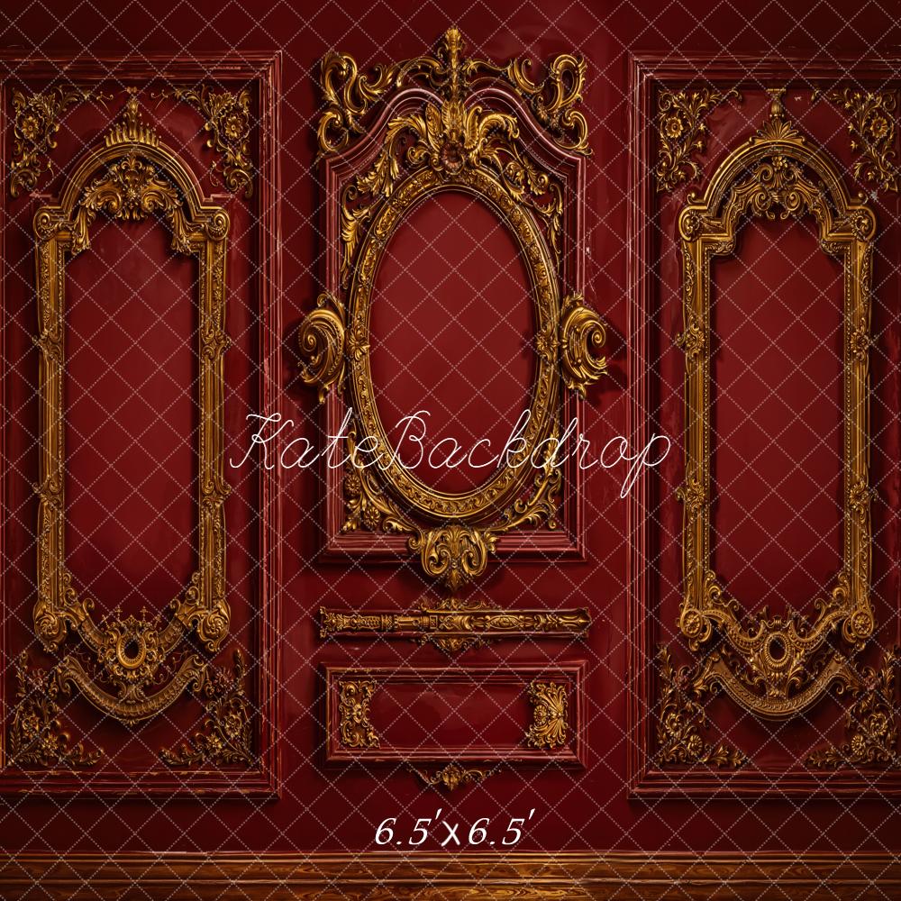 Kate Vintage Wall Ornate Gold Moulding Red Backdrop Designed by Emetselch