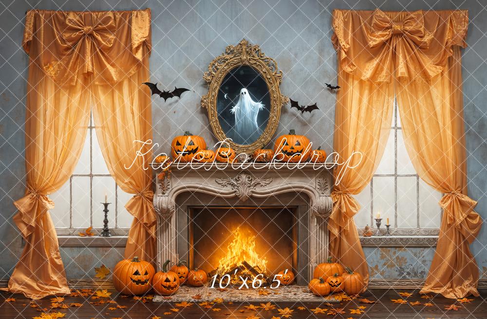 Kate Halloween Fireplace Pumpkins Ghost Backdrop Designed by Emetselch -UK