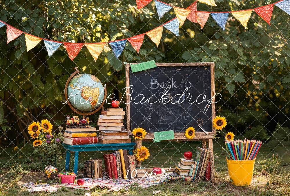 Kate Back To School Blackboard Books Fleece Backdrop Designed by Emetselch