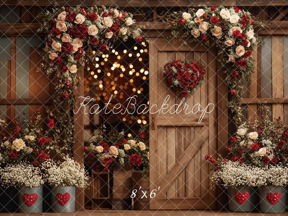 Kate Valentine Wooden Door Red Roses Backdrop Designed by Emetselch -UK