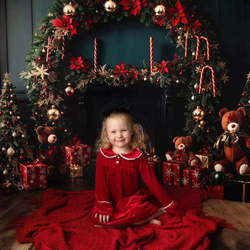 Kate Christmas Tree Fireplace Teddy Bear Backdrop Designed by Emetselch