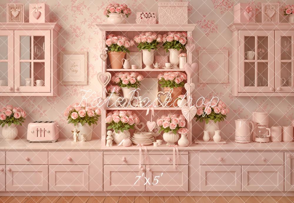 Kate Pink Floral Kitchen Cabinet Backdrop Designed by Emetselch