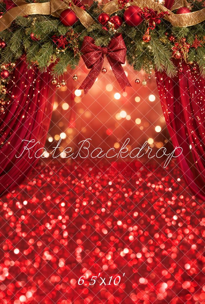 Kate Christmas Garland Red Bokeh Fleece Backdrop Designed by Emetselch -UK