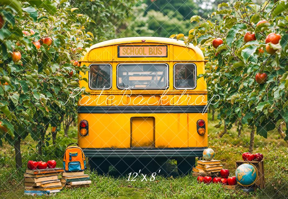 Kate Back To School Bus Apple Orchard Fleece Backdrop Designed by Emetselch -UK