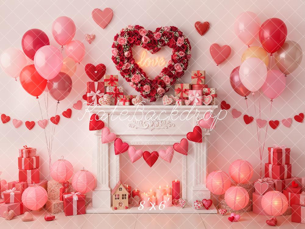 Kate Valentine Heart Wreath Balloons Fireplace Gifts Backdrop Designed by Emetselch -UK