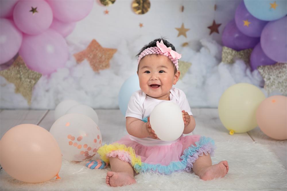 Kate Rainbow Balloons Garland Children Cake Smash Backdrop Designed by Megan Leigh Photography