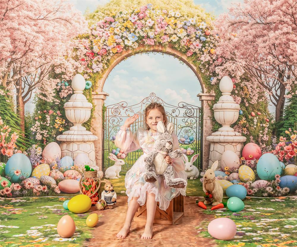 Kate Easter Bunny Colorful Flowers Arch Backdrop Designed by Chain Photography -UK