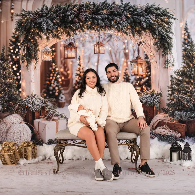 Kate Christmas Arch Garland Snow Trees Backdrop Designed by Emetselch