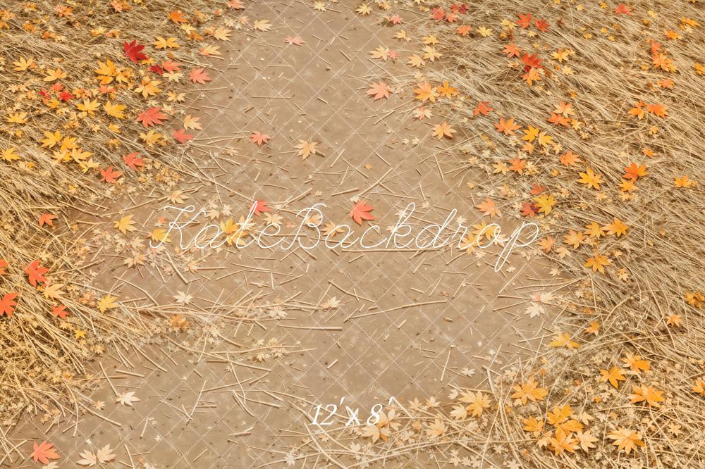 Kate Autumn Leaves Straw Ground Fleece Backdrop Designed by Emetselch -UK