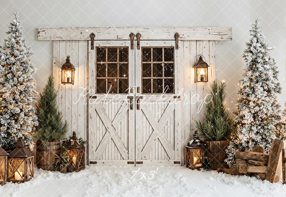 On Sale Kate Christmas Snow Trees Lanterns Rustic Doors Backdrop Designed by Emetselch