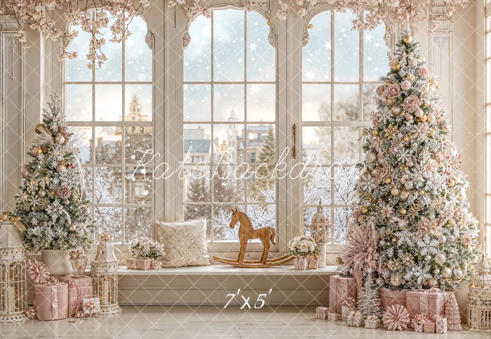 Kate Christmas Trees Window Snow Backdrop Designed by Emetselch -UK