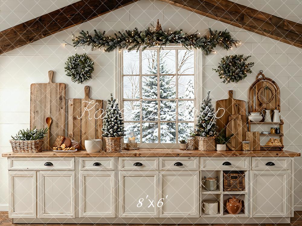 Kate Winter Kitchen Window Garland Fleece Backdrop Designed by Emetselch