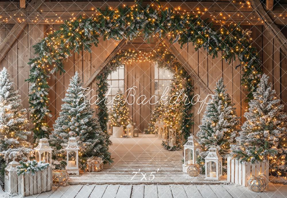 Kate Christmas Garland Trees Lanterns Wooden Backdrop Designed by Emetselch