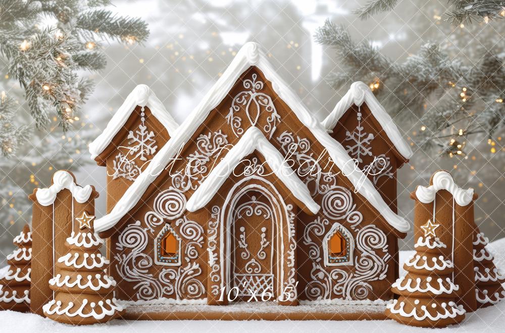 Kate Christmas Gingerbread House Snowy Backdrop Designed by Mini MakeBelieve -UK