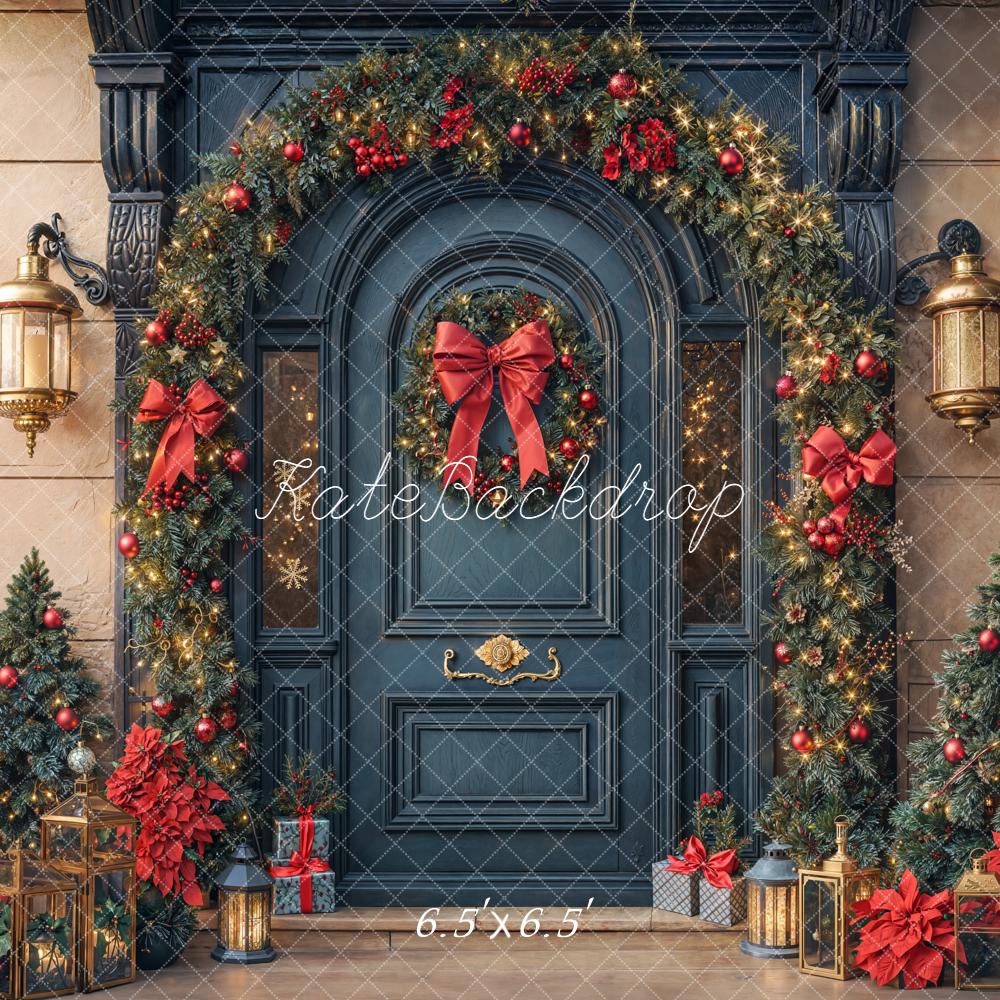 Kate Christmas Door Garland Lanterns Presents Backdrop Designed by Emetselch -UK