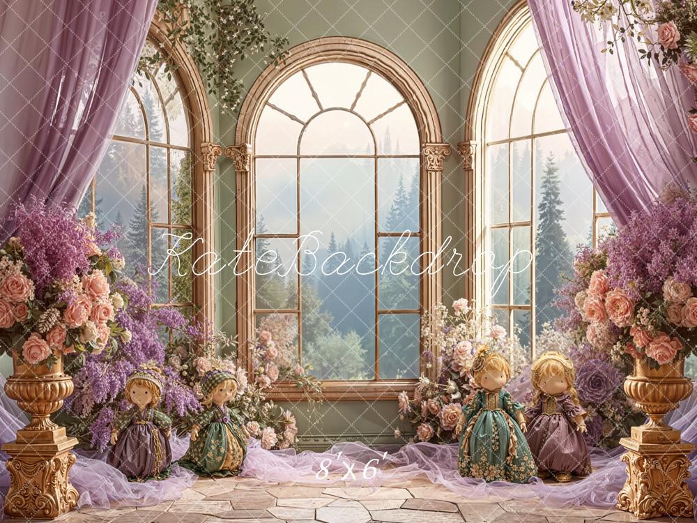 Kate Floral Arch Windows Lavender Fleece Backdrop Designed by Emetselch -UK