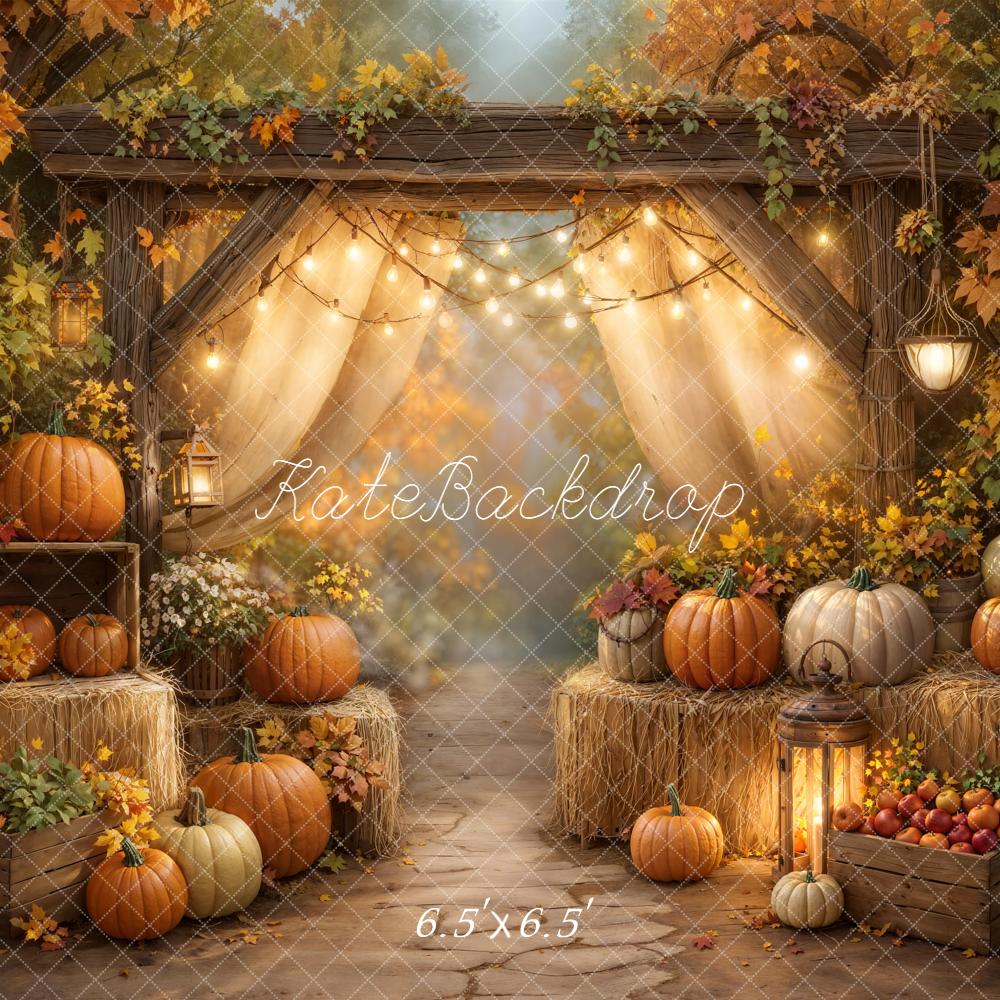Kate Autumn Pumpkins Hay Bales Lanterns Backdrop Designed by GQ -UK