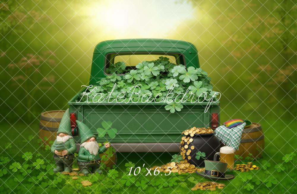 Kate St Patrick's Day Green Truck Shamrock Gnomes Backdrop Designed by Emetselch