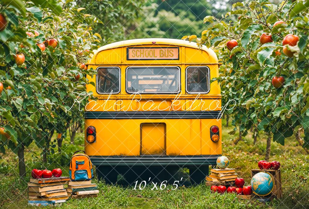 Kate Back To School Bus Apple Orchard Fleece Backdrop Designed by Emetselch