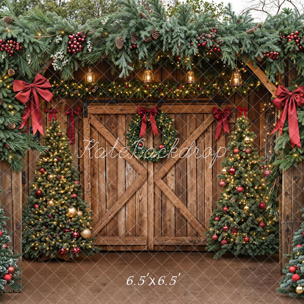 Kate Christmas Barn Wooden Door Trees Backdrop Designed by Emetselch -UK