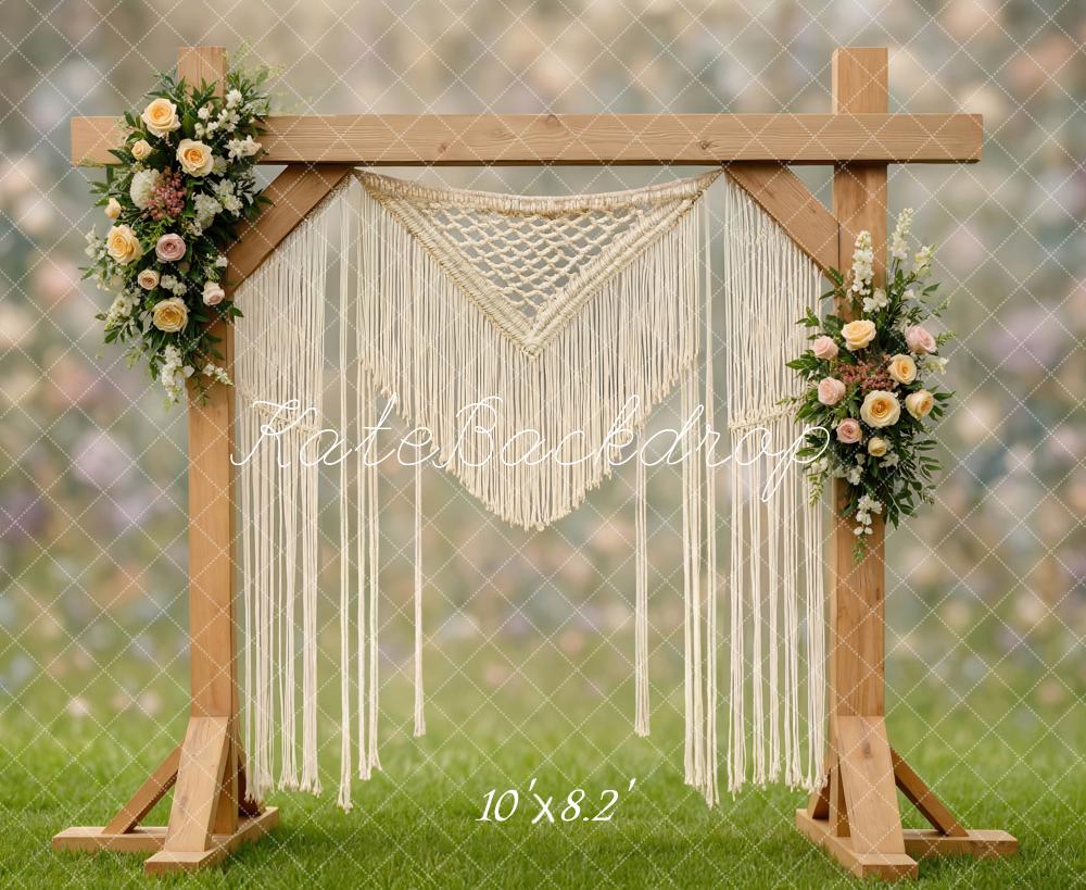 Kate Boho Wooden Arch Macrame Floral Backdrop Designed by Mini MakeBelieve -UK