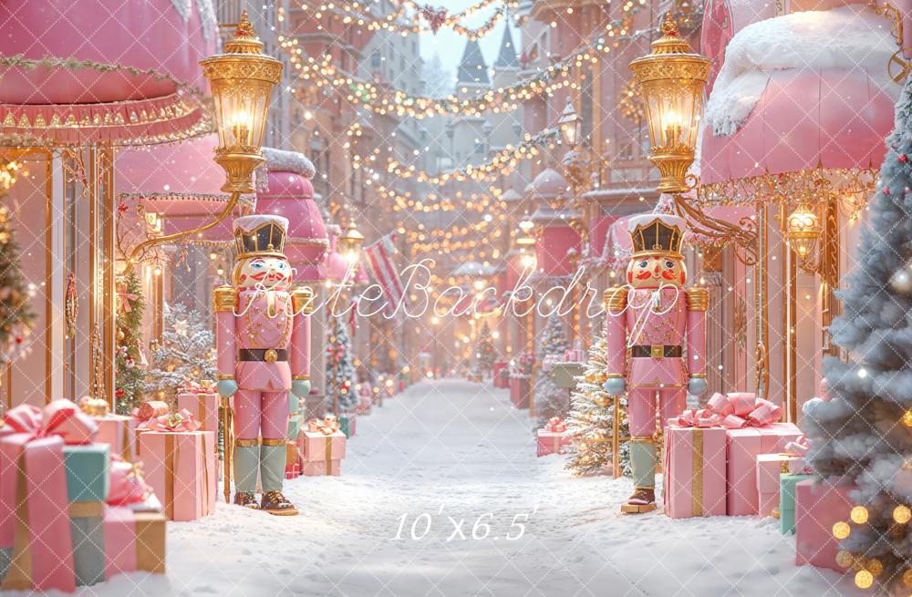 Kate Christmas Nutcracker Pink Gifts Snowy Street Backdrop Designed by Emetselch -UK