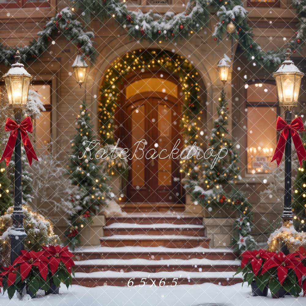 Kate Christmas Snowy Steps Lanterns Garland Backdrop Designed by Emetselch -UK