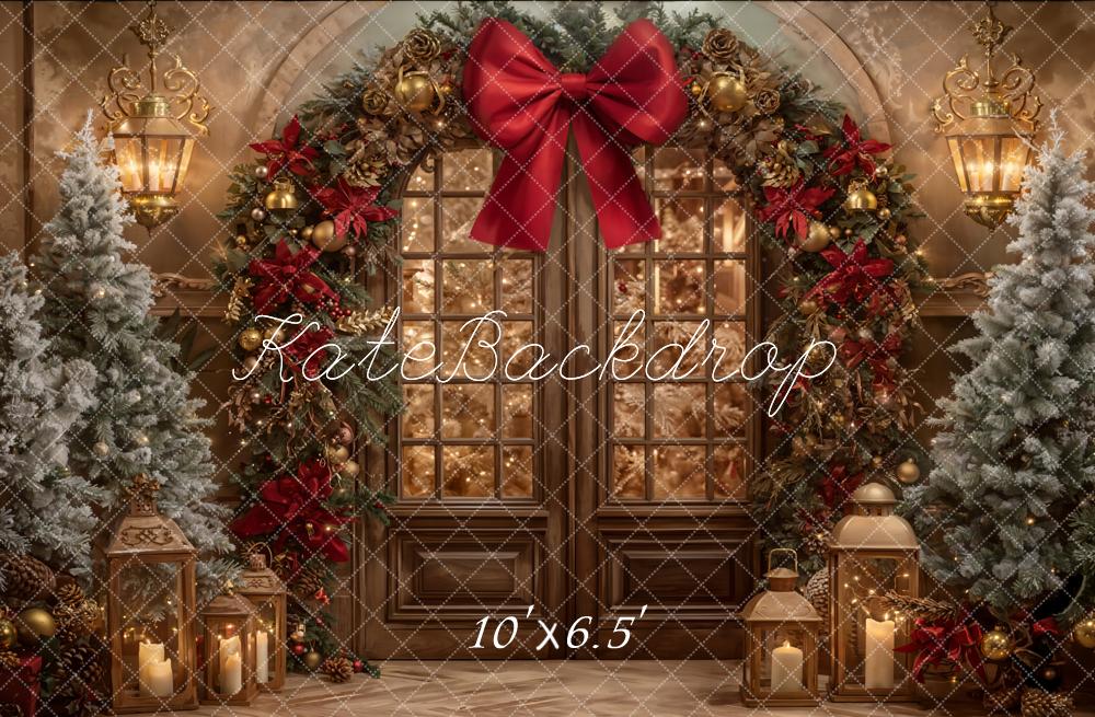 Kate Christmas Garland Bow Trees Fleece Backdrop Designed by Emetselch -UK