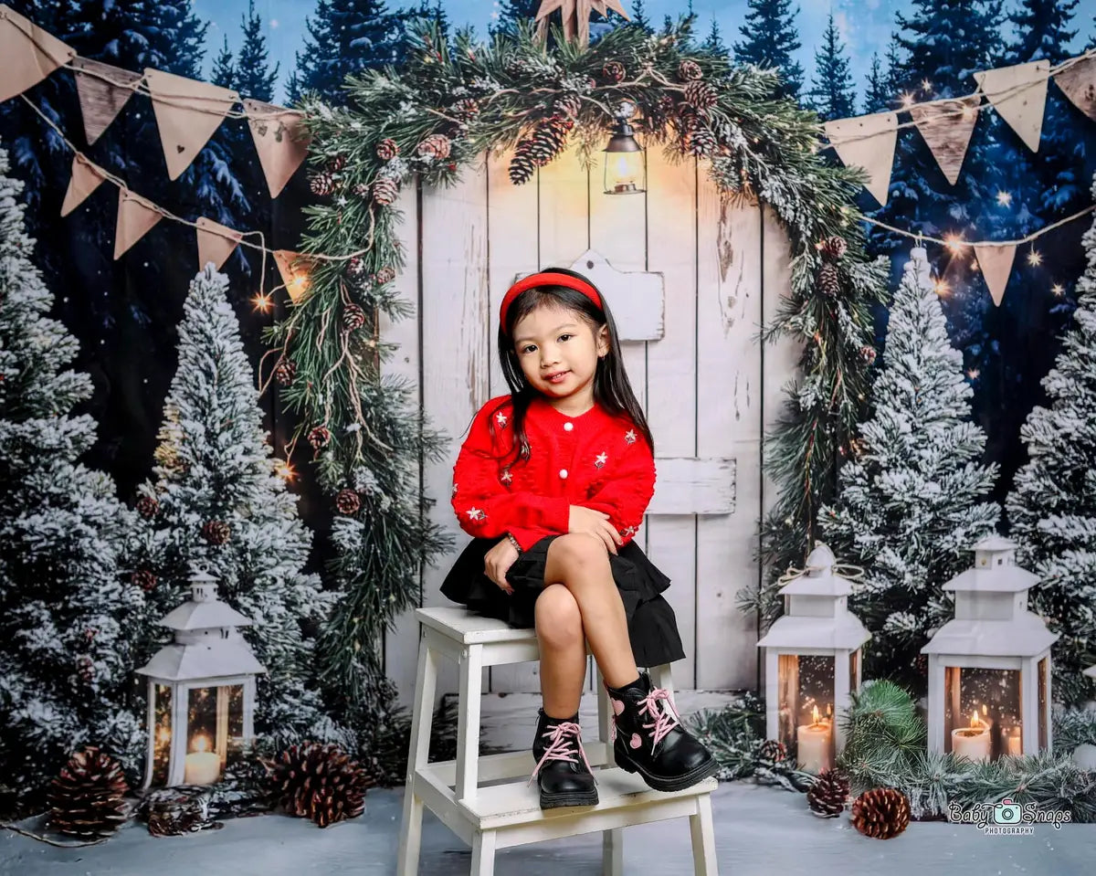 Kate Christmas Tree White Wood Door Backdrop Designed by Emetselch