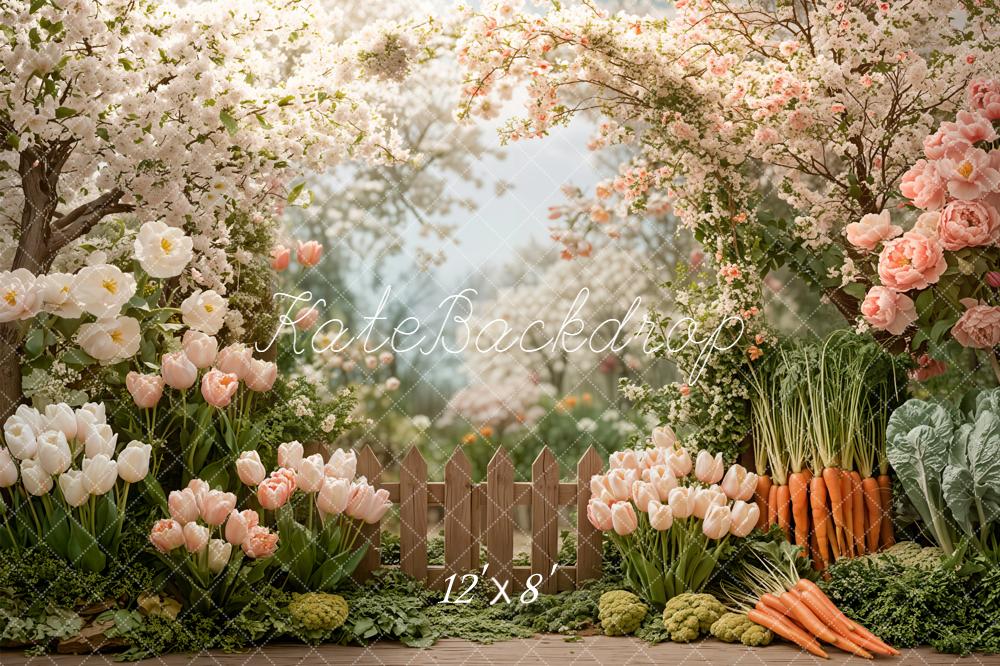 Kate Spring Garden Flowers Carrots Fleece Backdrop Designed by Emetselch