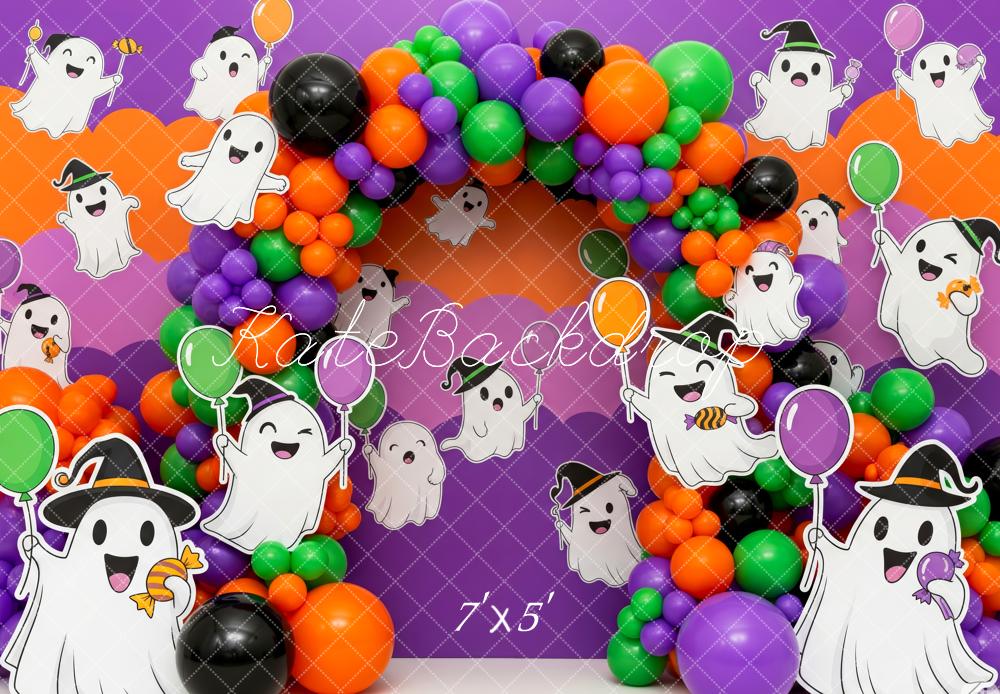 Kate Halloween Ghosts Balloons Cartoon Backdrop Designed by Patty Robert