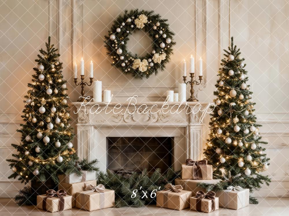 Kate Christmas Fireplace Trees Wreath Gifts Backdrop Designed by Emetselch