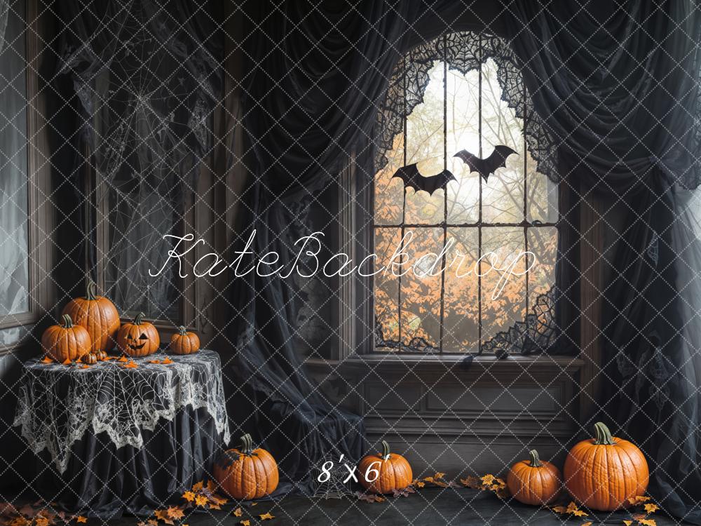 Kate Halloween Pumpkins Bats Cobweb Fleece Backdrop Designed by Emetselch -UK
