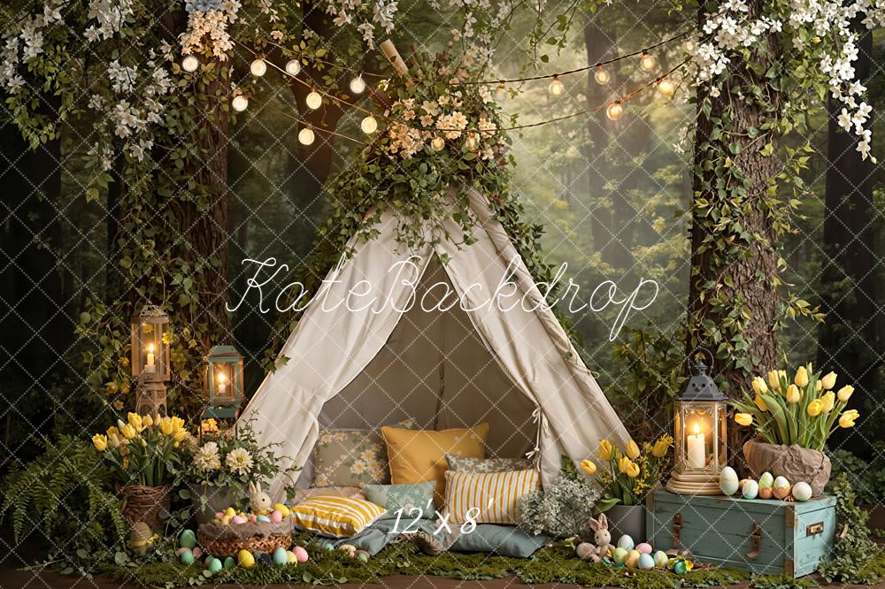 Kate Easter Bunny Tent Eggs Forest Fleece Backdrop Designed by Emetselch -UK