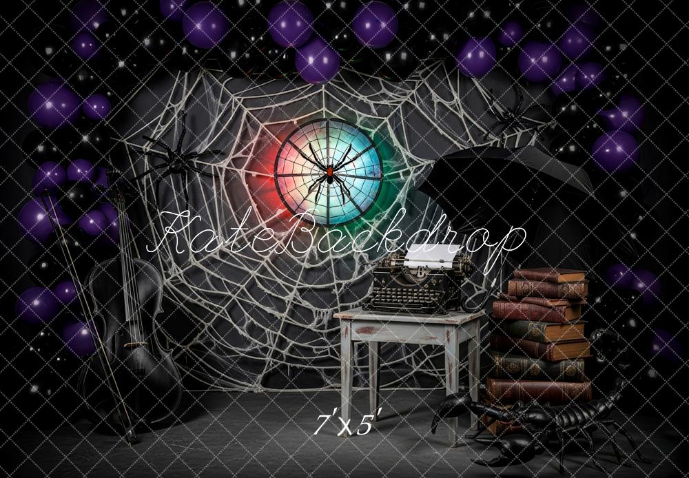Kate Halloween Spider Web Typewriter Violin Backdrop Designed by Patty Robert