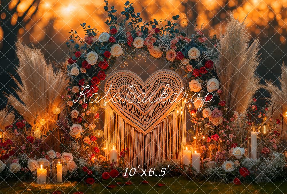 Kate Wedding Arch Heart Macrame Fleece Backdrop Designed by Emetselch