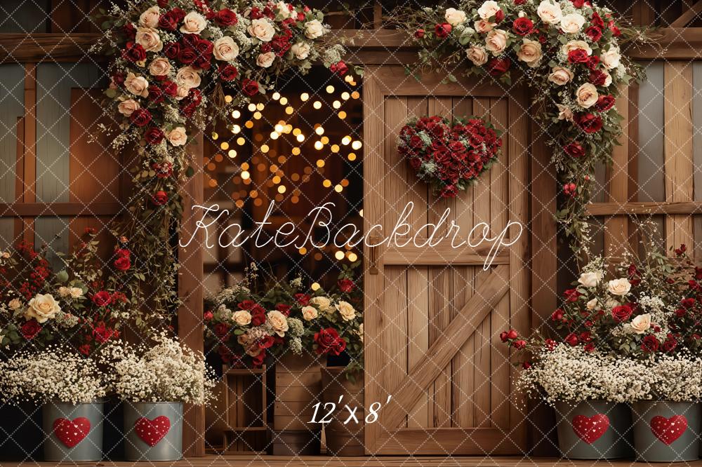 Kate Valentine Wooden Door Red Roses Backdrop Designed by Emetselch -UK