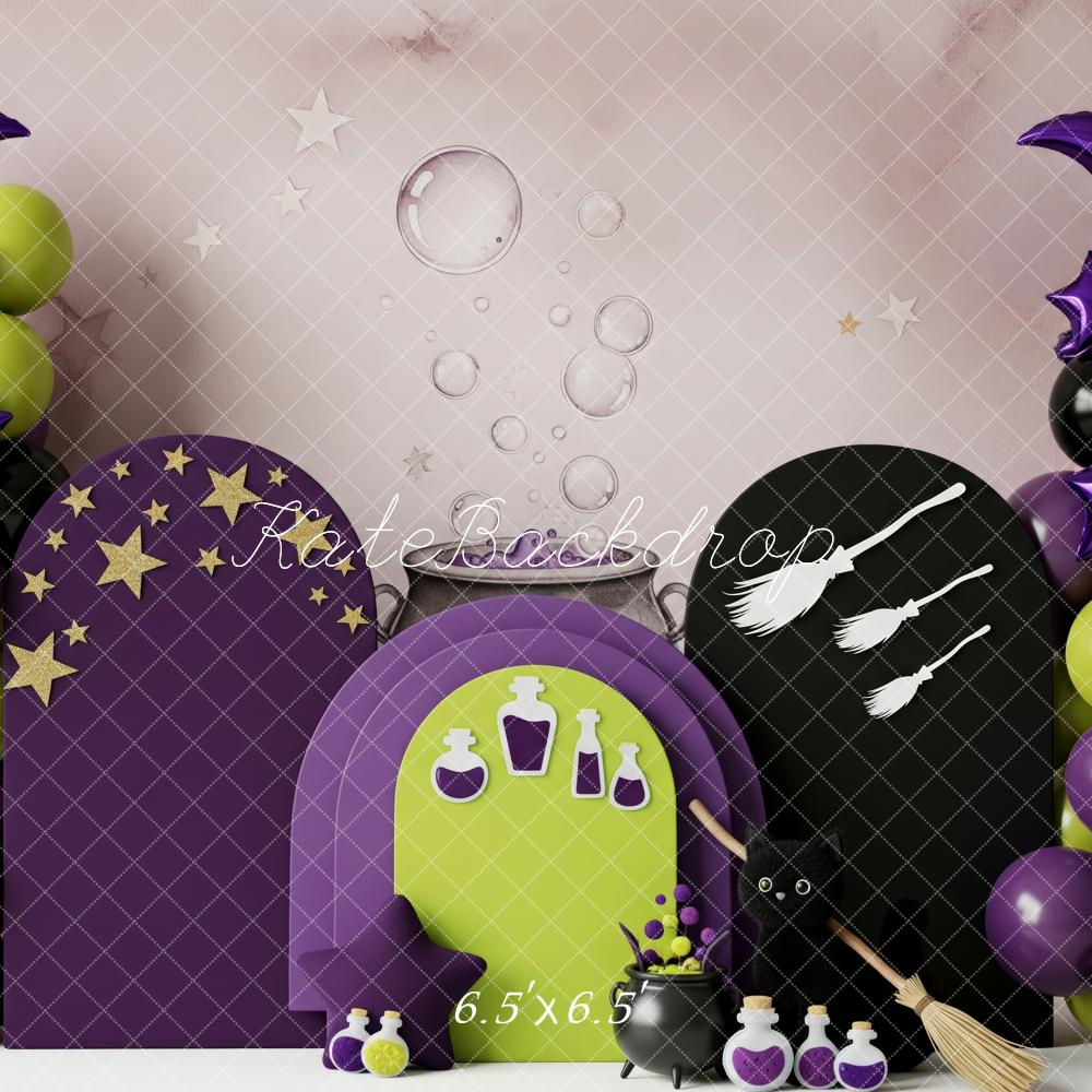 Kate Halloween Broomsticks Potions Balloons Purple Backdrop Designed by Patty Robert